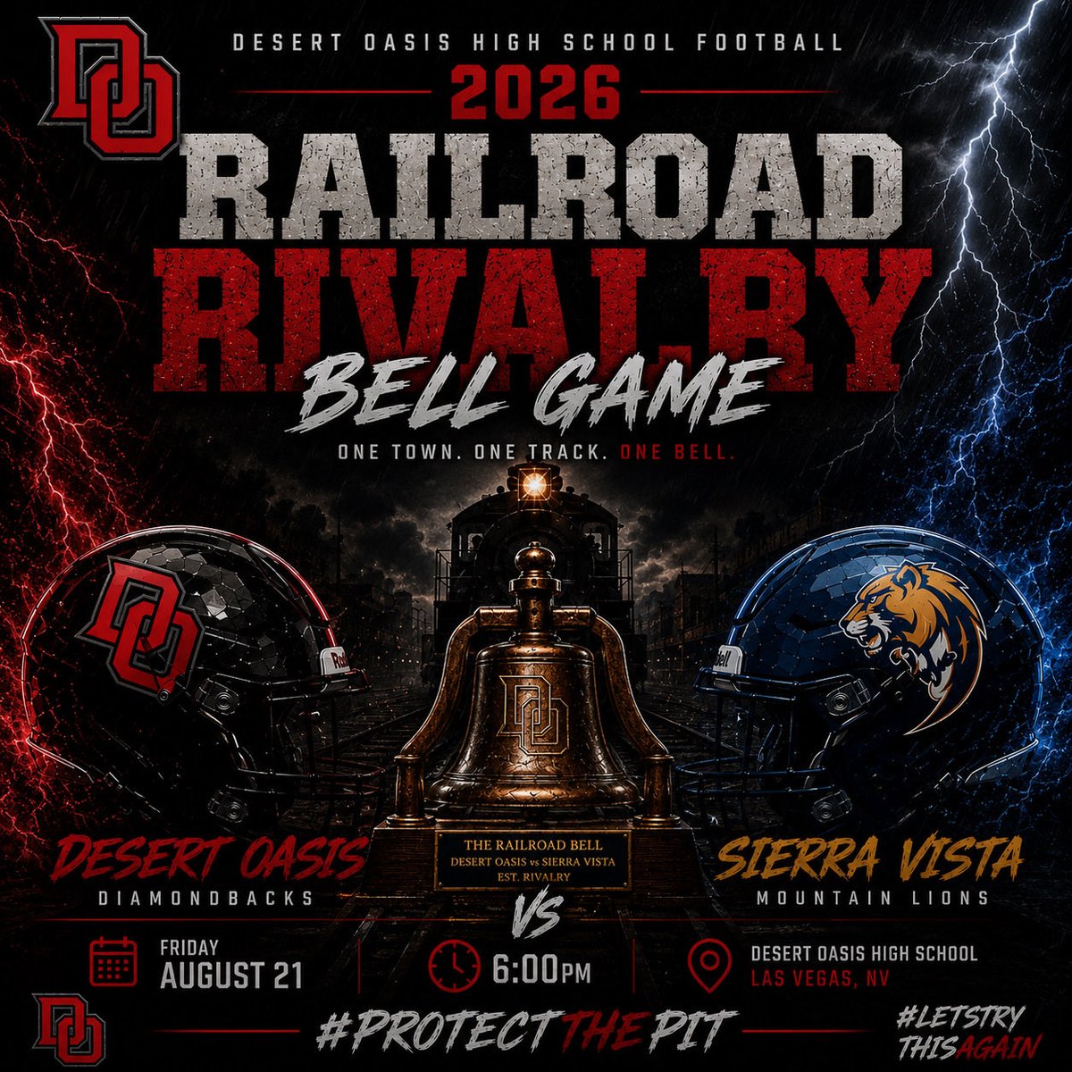 DOHS_Football's tweet photo. Tomorrow night…. Railroad Rivalry. Playing for the Bell. #onetown #onetrack #onebell #wearedo #relentlesspursuit #protectthepit @Coach_Rosdahl @YanceyBoomin @DOHSAthletics https://t.co/j5wu14zJJd
