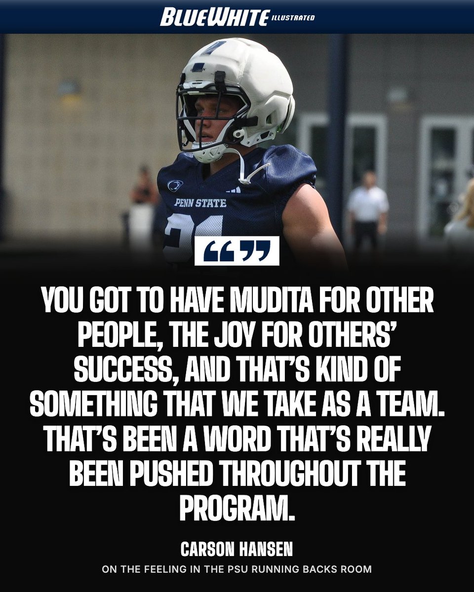 GregPickel's tweet photo. What does mudita mean (you bet I had to look it up, too), and how does it apply to the Penn State running backs room?

We have details on that, a look ahead to Saturday's scrimmage, and more in Thursday's three things to know. 

Details: https://t.co/vFa9qWco0m https://t.co/B4v9fL2y6n