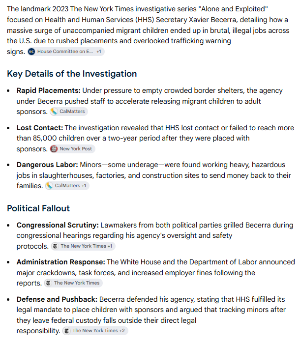 Cartel_Cal's tweet photo. California democrats. Why are you ignoring this about @XavierBecerra? He literally oversaw the largest child trafficking in American history. You complain about "Children in cages" and ICE under trump but you ignore the fact that tens of thousands of migrant children were lost under his reign of terror as HHS secretary?

So migrant children don't matter to you if it's a democrat in charge but you lose your fucking mind when a republican is? That just shows how disgusting and ideologically captured you are. Get out of your putrid bubble and start using your brain again. @GavinNewsom @RobBonta @RobertRivas_CA @MoniqueLimonCA @CA_Dem
