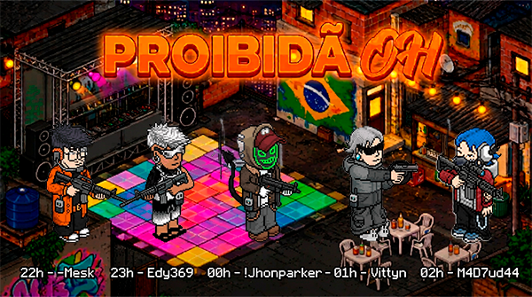 OldHabblet's tweet photo. Preparem-se para mais um dia da programação mais estrondosa da laranjinha: ProibidãOH! 📢

Nosso bailão será nas favelas mais movimentadas do @MeuHabblet, dominadas por @BallasHBT. Convidamos você que ama passar noites em claro com música de qualidade!

📅 HOJE (20/08)
⏰ 22h às 03h
