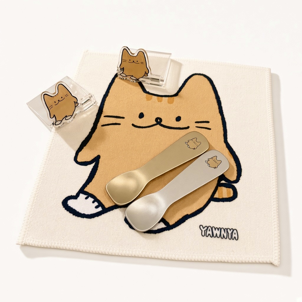 IncChord's tweet photo. YAWNYAより新作アイテムの販売です🐱🧦

イラストレーター八三さん(@xxhachisan )描き下ろしの靴下を履いたキュートな茶トラねこを可愛いグッズにしました🐾

靴下ねこ　おすわりアクスタ🐈
https://t.co/BYBuIe2xcZ
靴下ねこ　ハンドタオル🐈‍⬛
https://t.co/unknJPXcm7
靴下ねこ　アイススプーン🐈
https://t.co/l6PM3yTHYq

ご注文後、2週間程度での発送となります。

YAWNYAブランドの売上の一部は、保護猫団体に寄付します🐾