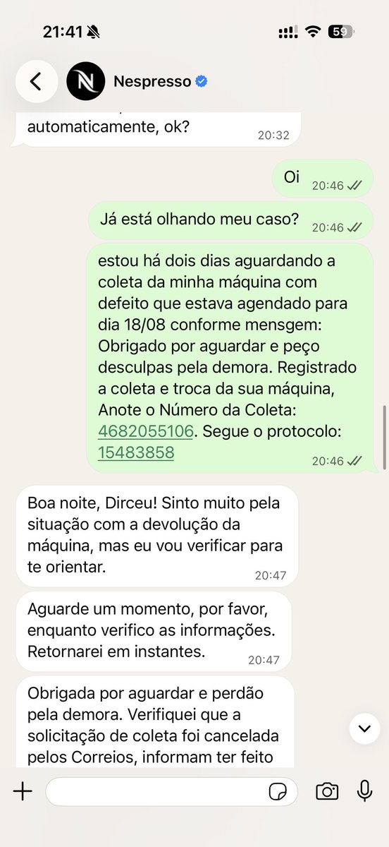 dirceubelem's tweet photo. Qualidade do atendimento @Nespresso_BR https://t.co/bgA48ropnf