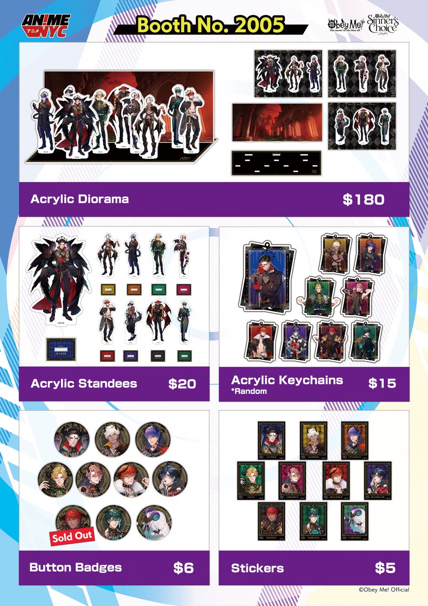 ObeyMeOfficial1's tweet photo. 🛍️✨Anime NYC 2026 Merch Info✨

Thank you so much to everyone who stopped by our booth today!

We were thrilled to see so many of you!
Due to the amazing reception, some items have already sold out!
Please check below for the sold out list:

Button badges
Diavolo - Sold out

We also have many items that are running low in stock, so if there’s something you’d like, be sure to grab it before it’s gone!
If you're unable to stop by this weekend, most items (with a few exceptions) will be available online at a later date.

Thank you for your warm support, and we hope you continue to enjoy Anime NYC2026!

#OMNYC2026　#AnimeNYC