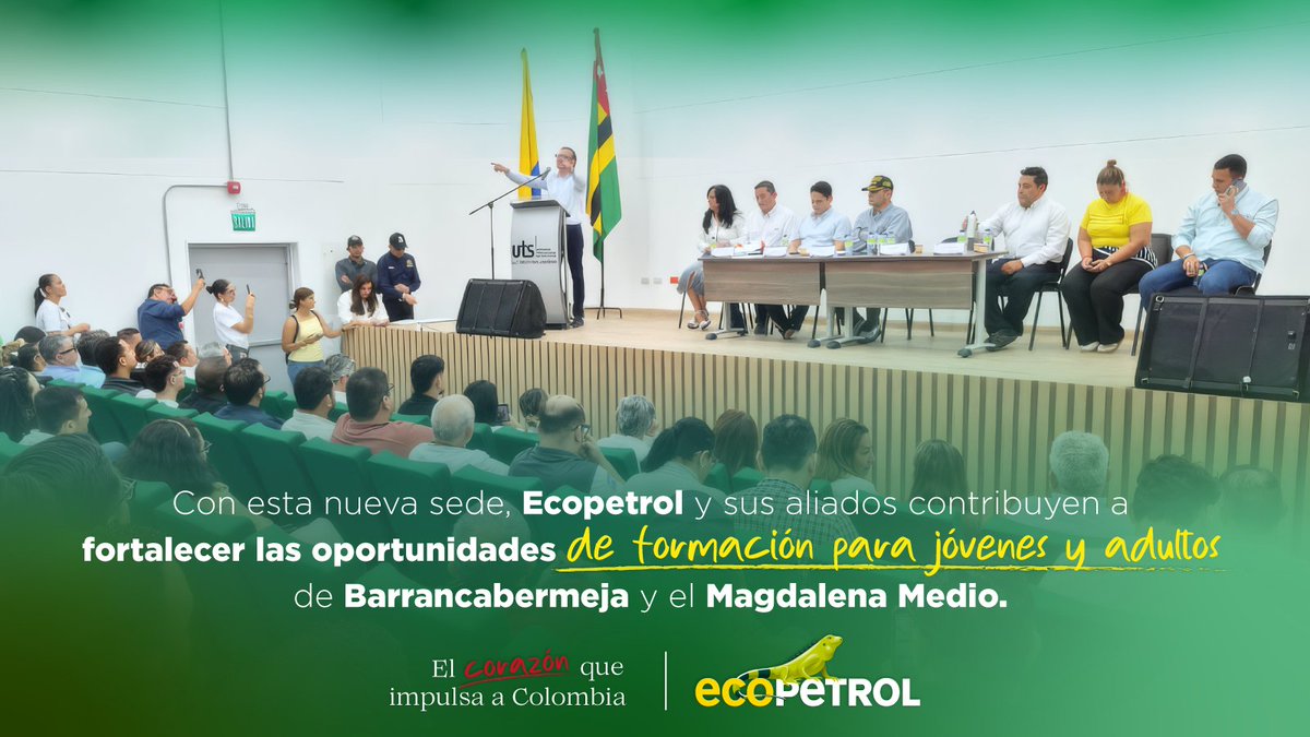 ECOPETROL_SA's tweet photo. Barrancabermeja cuenta con una nueva sede de las UTS para más de 1483 estudiantes del Magdalena Medio.

La infraestructura tiene 42 aulas, 6 laboratorios, biblioteca, auditorio y planta eléctrica. La inversión fue de $22 813 millones, con $6438 millones aportados por Ecopetrol.

#ElCorazónQueImpulsa