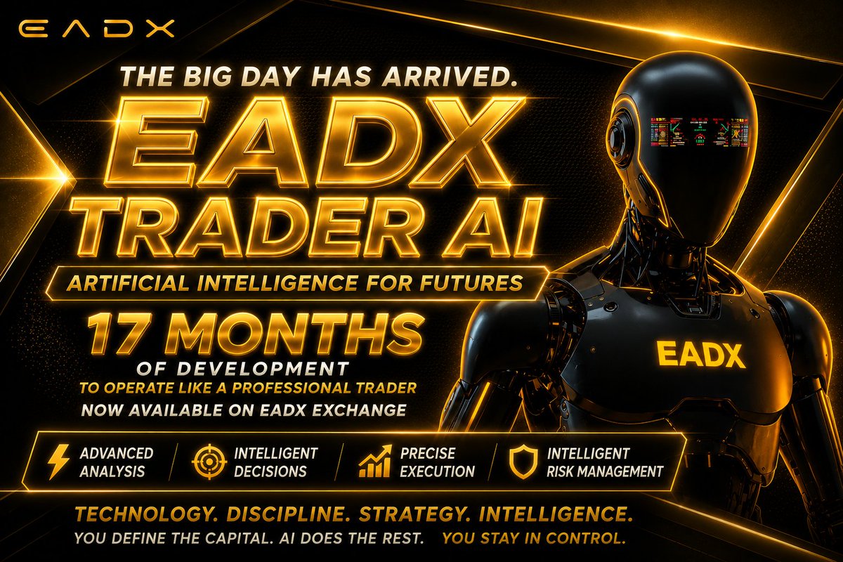 eadxofficial's tweet photo. 🚀 THE WAIT IS OVER.

🤖 EADX TRADER AI IS HERE.

For approximately 17 months, we have been building, testing, refining, and evolving a technology designed to transform the way Futures trading happens inside EADX.

Today, that technology becomes available.

🤖 EADX Trader AI is our algorithmic trading intelligence integrated directly into EADX Futures.

No external platform.
No API keys.
No complicated setup.

Your account. Your Futures balance. Your strategy. AI working directly inside the Exchange.

🔥 AND THIS IS ONLY THE BEGINNING.

EADX Trader AI launches with LIMITED AVAILABILITY.

During this first phase, only a limited number of users will be able to subscribe. This allows us to closely support our first subscribers while gradually expanding capacity over the coming months.

Those who enter now won't simply be using another trading tool.

They will be among the first to experience a technology we have spent approximately 17 months building.

🤖 “BUT I DON’T REALLY UNDERSTAND FUTURES TRADING.”

That’s exactly one of the reasons EADX Trader AI was created.

It was designed to operate like a professional trader, continuously analyzing the market, identifying opportunities, managing positions, and executing trades directly inside EADX Futures.

It does this algorithmically, combining continuous market analysis, predefined risk controls, discipline, and systematic execution.

It does not guarantee profits. No trader can.

But it brings the structured approach, discipline, analysis, and decision-making process expected from a professional trader directly into your EADX account.

And the timing couldn’t be better.

EADX Futures has been significantly optimized, with improved infrastructure, greater stability, and more than 100 markets available for trading.

🏆 Our FUTURES TRADING COMPETITION is already underway, giving traders another opportunity to put their strategies to work, climb the leaderboard, and compete for rewards.

💰 Through our current DEPOSIT CAMPAIGNS, eligible amounts provided by EADX can also be used toward an EADX Trader AI subscription and to increase your trading power inside the Exchange.

Everything is coming together.

⚙️ The infrastructure.
📈 The markets.
🏆 The competition.
💰 The campaigns.
🤖 And now, the intelligence.

EADX TRADER AI

17 months in development.
Built directly into EADX Futures.
Designed to operate like a professional trader.
Limited subscriptions in the first phase.

🚀 THE TECHNOLOGY IS READY.

The question now is:

🔥 WILL YOU BE AMONG THE FIRST?

👉 https://t.co/hrNdLuSbMx

#EADX #EADXTraderAI #ArtificialIntelligence #Futures #AlgorithmicTrading