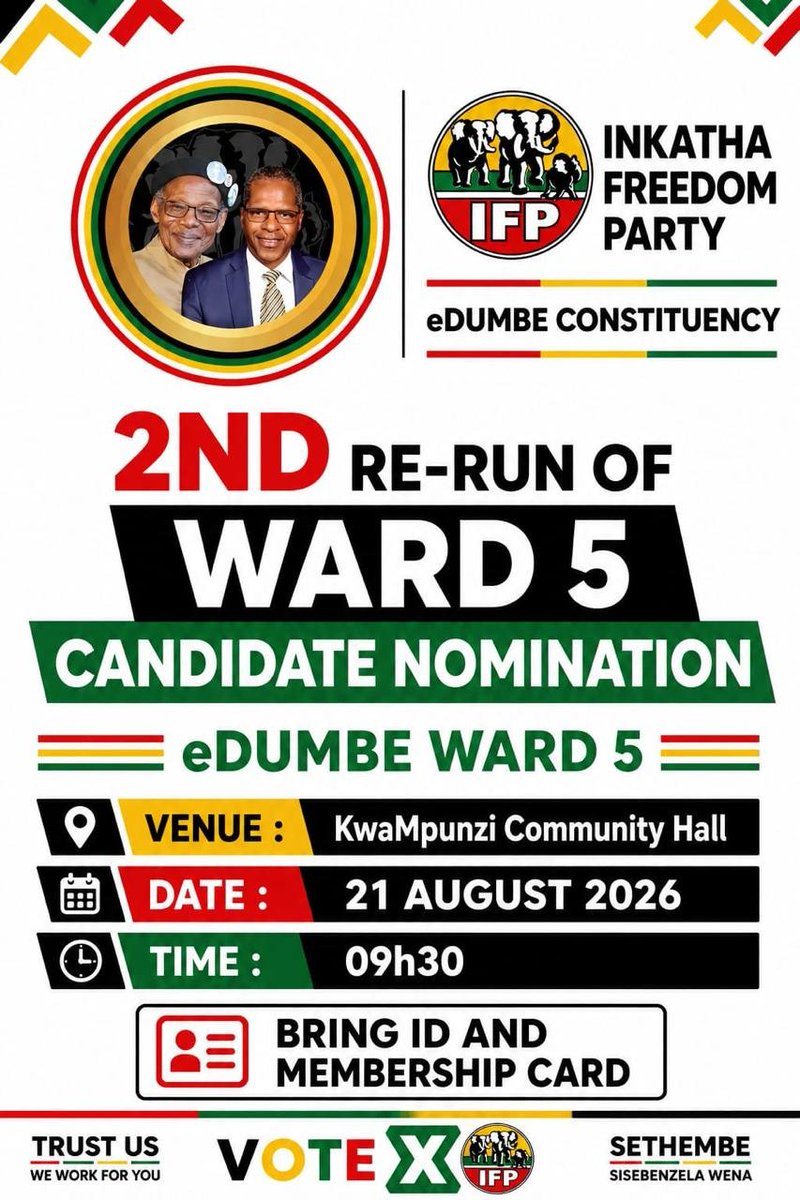Smamane1's tweet photo. 📌📌"Democracy means Freedom to Choose"

THOLAKELE BRANCH.
EMASIMINI BRANCH.
KHANYISELUZULU BRANCH.
KWA MPUNZI BRANCH.

VOTE CDE Ntokozo Mtshali TO BE YOUR WARD 05 EDUMBE WARD COUNCILLOR SETHEMBE SISEBENZELA WENA 

🔴⚪🟡⚫🟢⚪🔴 https://t.co/P72xSy33R8