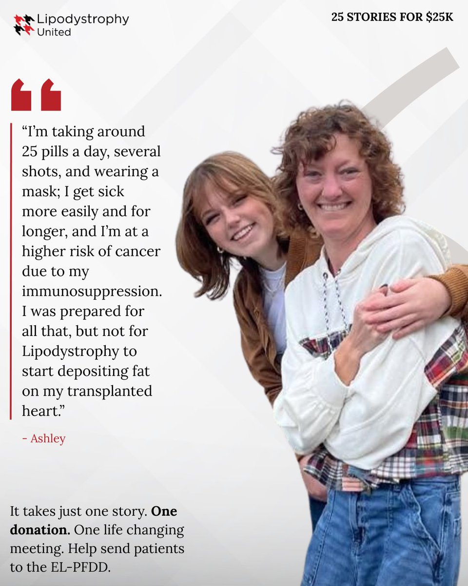 LipodystrophyLU's tweet photo. After a heart transplant, Ashley manages an intense daily treatment routine and never expected lipodystrophy to threaten her transplanted heart, too. Help us MATCH $25K. Check if your employer will match your gift to double your impact. Donate: https://t.co/UKNo6BBEhJ https://t.co/X2baLjUP2w