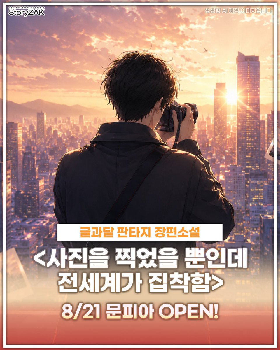 STORYZAK21's tweet photo. 글과달 <사진을 찍었을 뿐인데 전세계가 집착함>
문피아 론칭 기념 팔로우+RT #이벤트!🎉

🎁참여방법: 팔로우+RT
🎁#롯데리아 기프티콘 (1명 추첨) 

그저 보이는 아름다움을 찍었을 뿐인데 모두가 빠져드는
천재 사진사의 이야기가 궁금하시다면? 📷
https://t.co/Tucnb4NT3B https://t.co/zxbpWe1WwG