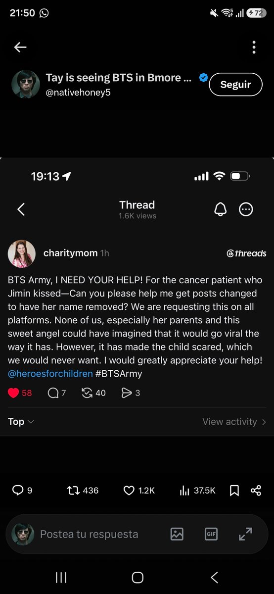 BTSDailyChile's tweet photo. ARMYs, necesitamos su ayuda.

La familia de la pequeña que conoció a Jimin ha pedido que, por favor, se elimine su nombre de las publicaciones que están circulando en redes sociales.

La situación alcanzó una difusión que no esperaban y esto ha terminado asustándola.

Por favor, respetemos la petición de su familia y ayudemos a proteger su privacidad. Si tienen publicaciones donde aparece su nombre, edítenlas o elimínenlas y evitemos seguir compartiéndolo.

Ayudemos también difundiendo esta solicitud entre ARMY. 💜