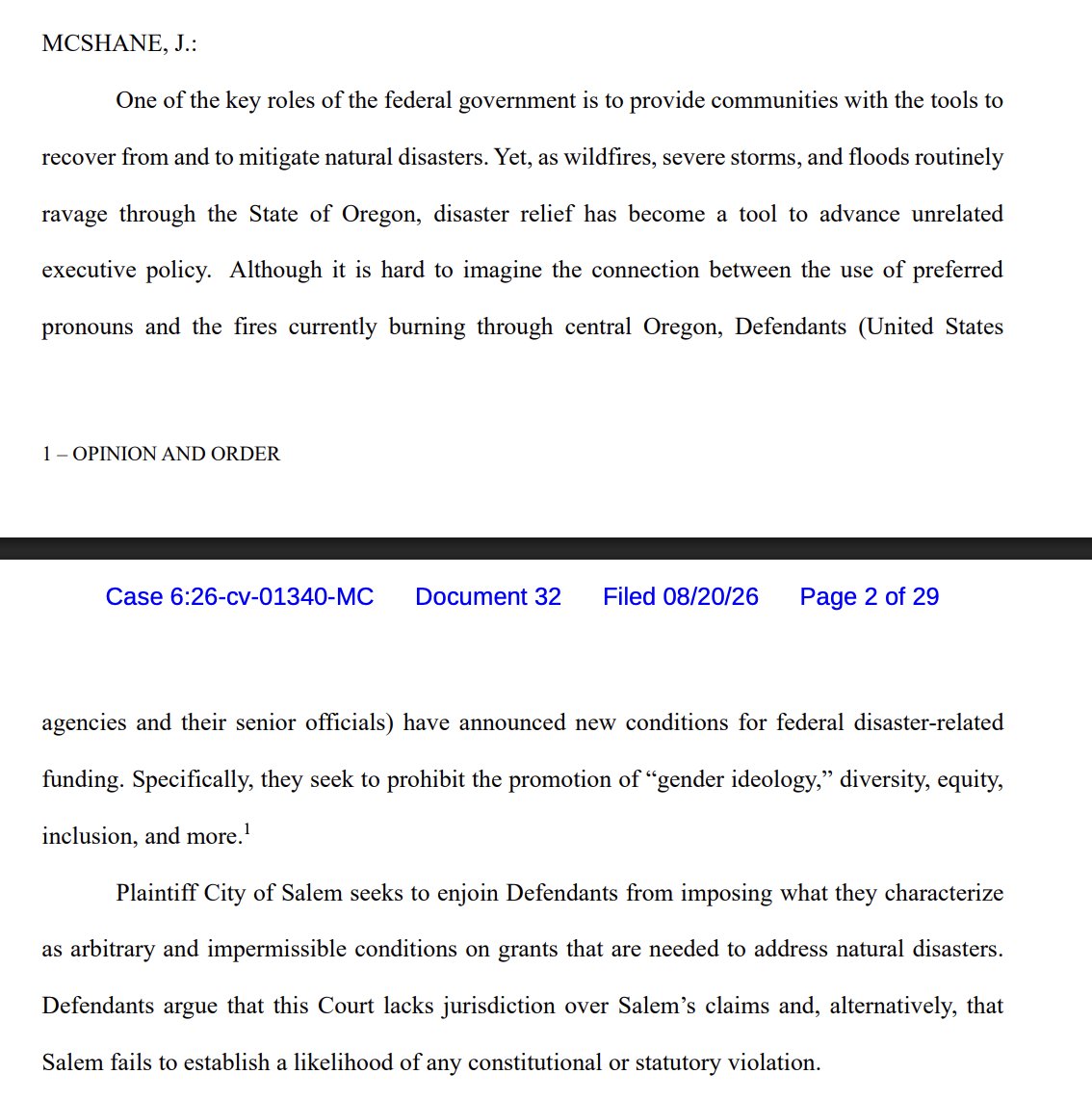 kyledcheney's tweet photo. A judge in Oregon has enjoined the Trump administration from conditioning dissaster relief funding on policy demands:

"It is hard to imagine the connection between the use of preferred pronouns and the fires currently burning through central Oregon."

https://t.co/nelvZW5rm2 https://t.co/YWNSYXUxgs