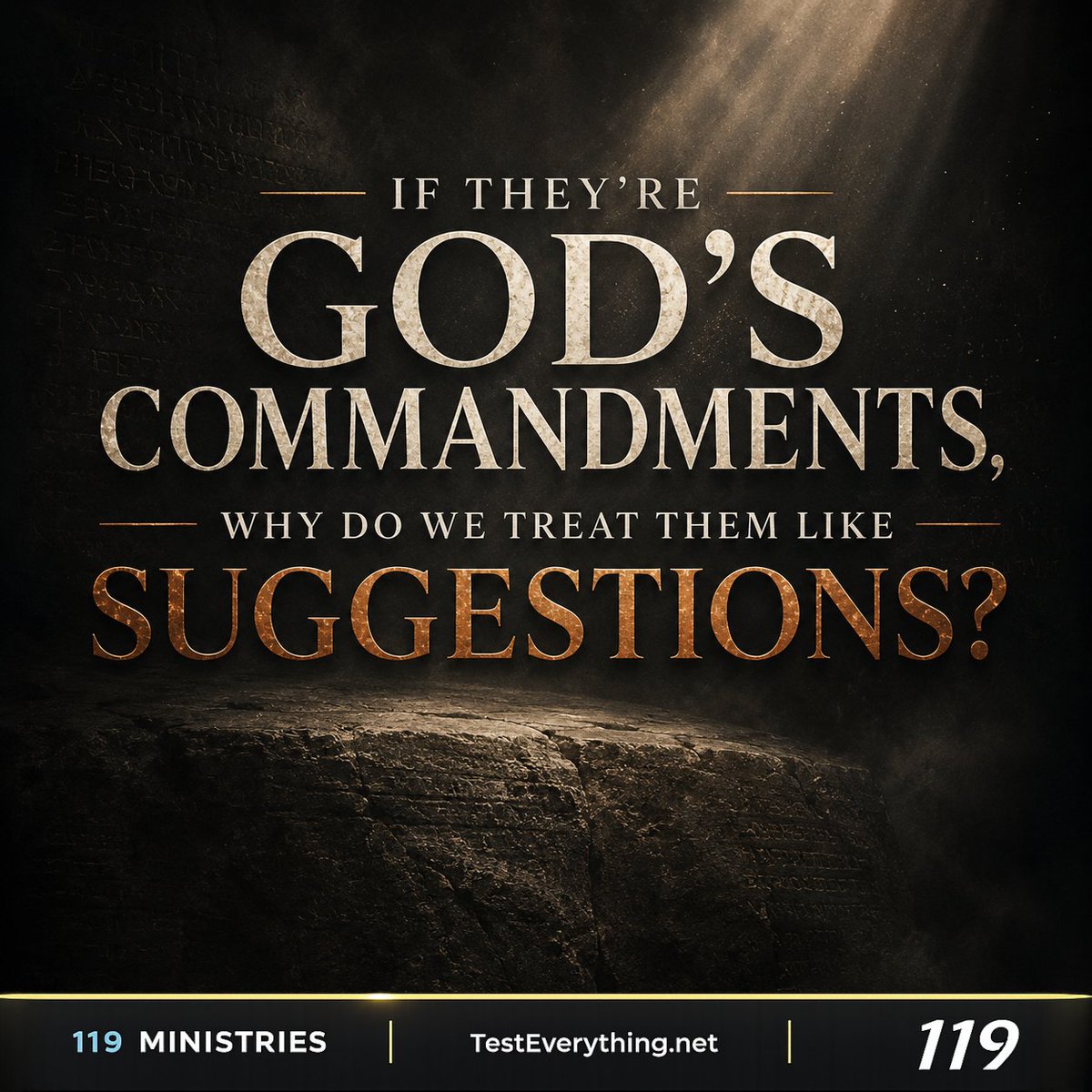 119Ministries's tweet photo. Before deciding a command no longer applies, ask:
"Where does Scripture actually say that?"
It's a question worth answering. #TestEverything #Scripture https://t.co/VCJRQNPBbO