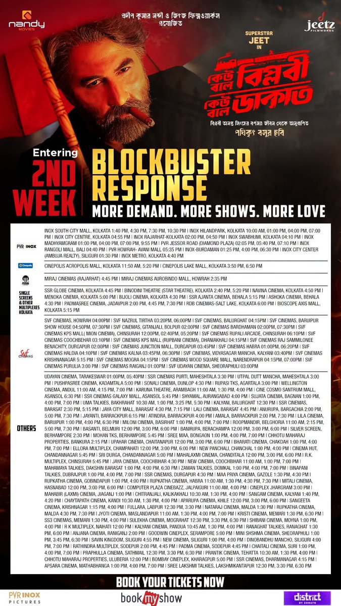 WB_BoxOffice's tweet photo. #KeuBoleBiplobiKeuBoleDakat 2nd WEEK HALL LIST... now playing at 131 cinemas [-5.07%] and 247 shows [-0.80%].
#KBBKBDRunningSuccessfully

🔗: https://t.co/DHV6YNUxtM
🔗: https://t.co/f8q95BQqkx

#Jeet #TotaRoyChoudhury #PathikrritBasu #NandyMovies #JeetzFilmworks #KBBKBD https://t.co/crttBXpTSb
