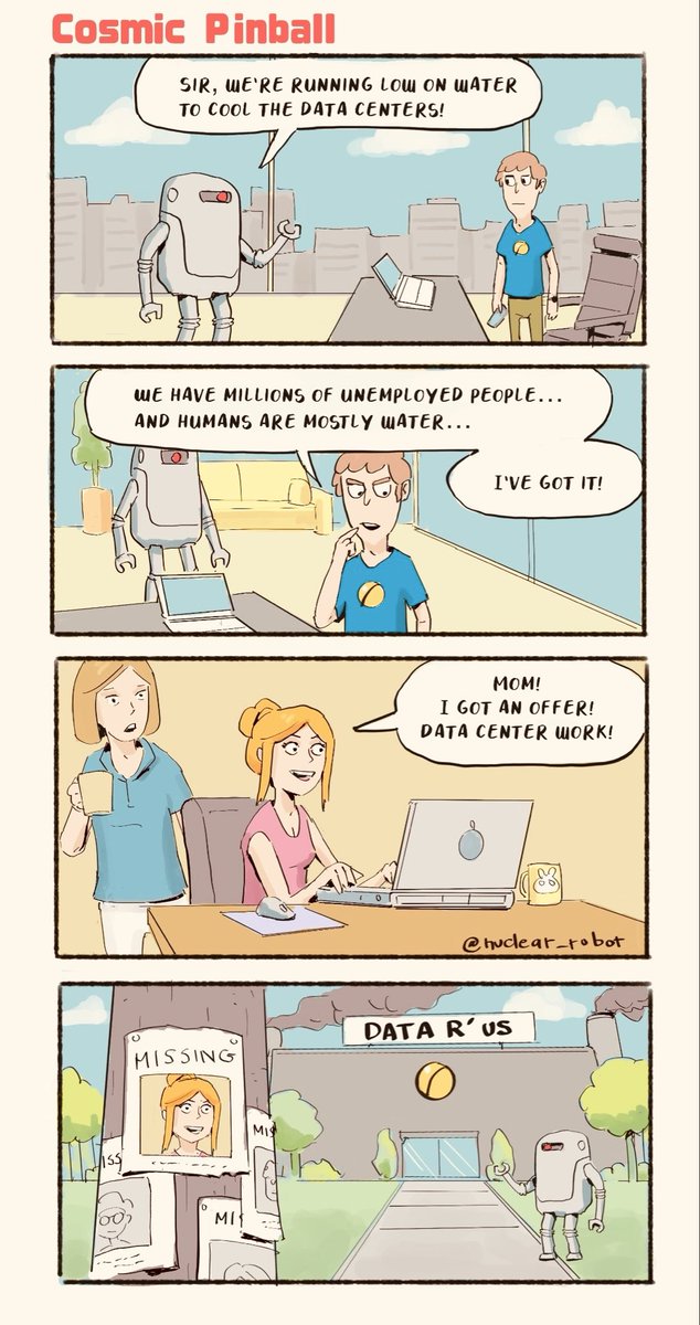 nuclearobot's tweet photo. “Don’t take the job offer”

This one turned out darker than I imagined. I hope it’s not prophetic. 

#webcomic #manga #scificomics #cosmicpinball #datacenters https://t.co/emMJSDUKAs