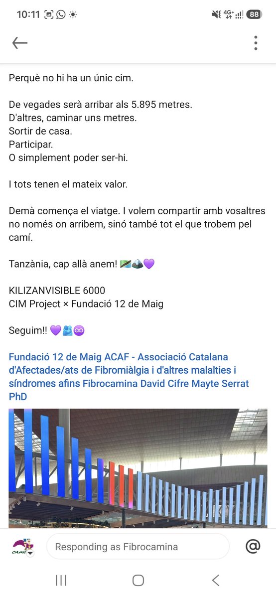 somcimproject's tweet photo. 🌍 KILIZANVISIBLE 6000 comença!!
Nou persones, un mateix projecte i diferents maneres de viure'l.
Viatgem per contribuir a fer visibles la FM, EM/SFC, SQM i altres malalties afins.
Tanzània, venim!!
KILIZANVISIBLE 6000
CIM Project × Fundació 12 de Maig
Seguim!! 💜🫂♾️ https://t.co/BExTZCJOzp