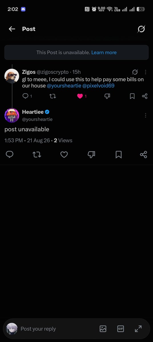 pixelvoid69's tweet photo. @zigoscrypto @sweetflips @MariaSweetflips @yoursheartie Yeaa can't see the post bro https://t.co/0ukWZD1VnT