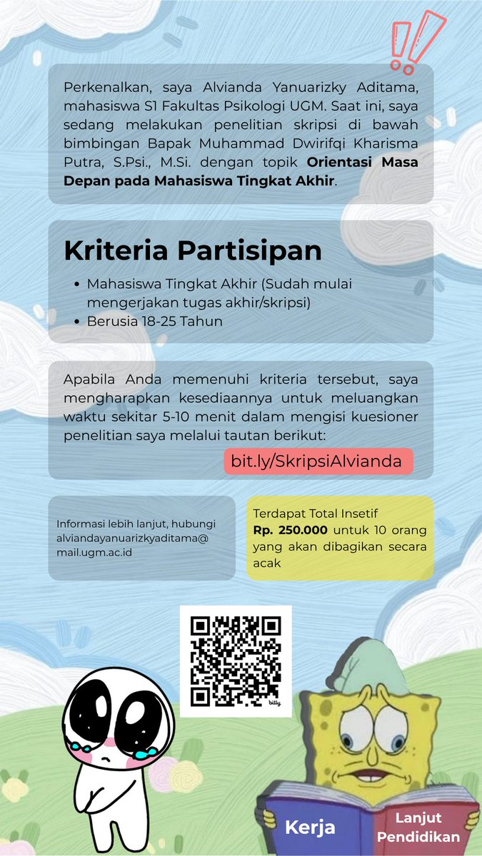 zzanjay's tweet photo. @UGM_FESS Misi kakak² gamatu sekalian, mau nitip kuisioner ya. Kalau mau tukeran boleh bangett, bisa bales/dm aku. Makasihhh

https://t.co/GbjgxdL1Wo https://t.co/EW0ESetCc1