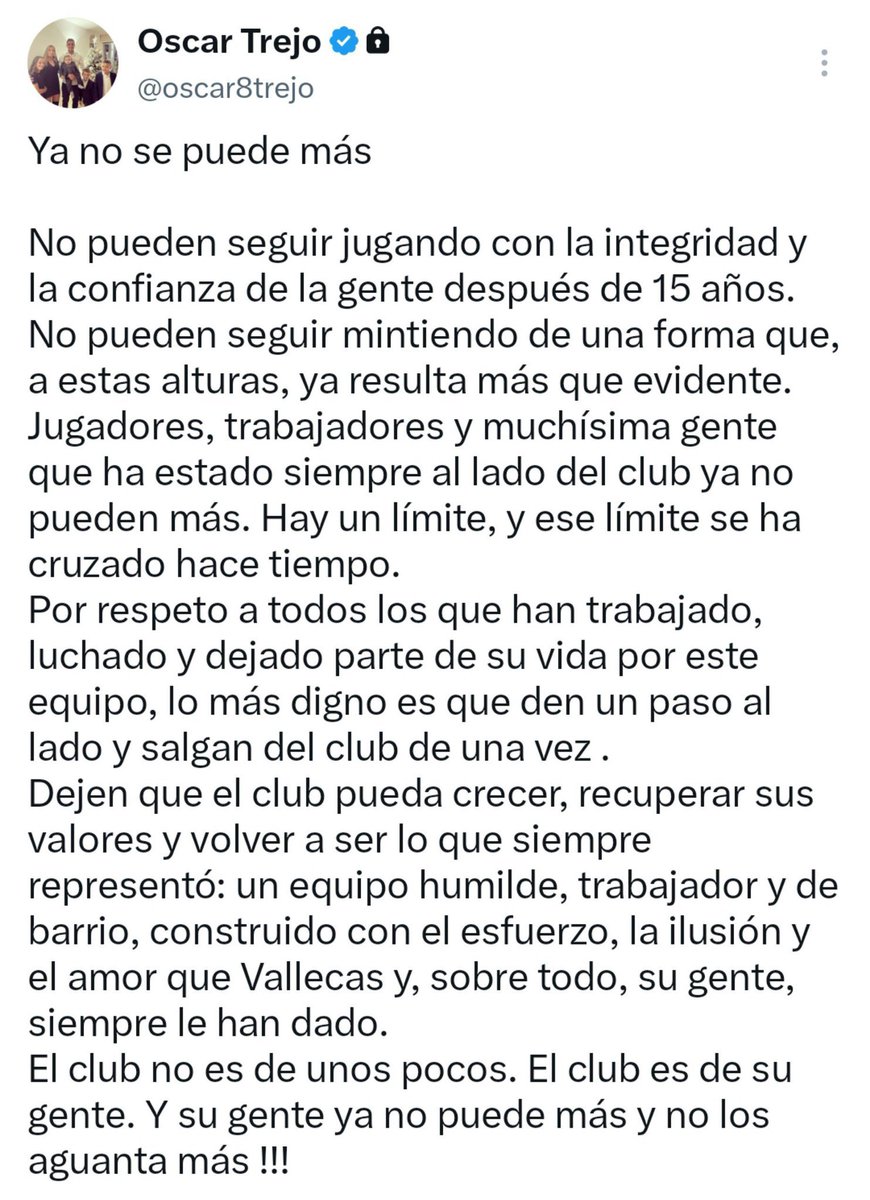 AS_MMartin's tweet photo. ⚡Palabra de @oscar8trejo
🗣️"Ya no sé puede más. No pueden seguir jugando con la integridad y confianza de la gente. Hay un límite y se ha cruzado"
🗣️"Lo más digno es que den un paso al lado y salgan del club"
🗣️"El club es de su gente y ya no aguanta más" https://t.co/ge3t0JtEDf