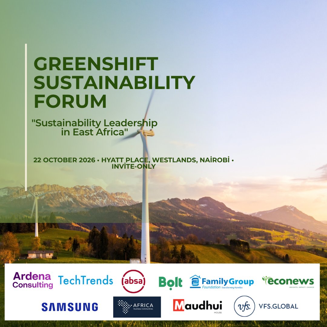 TechTrendsKE's tweet photo. GreenShift Forum puts business, finance, energy and policy leaders on the same agenda in Nairobi on October 22, with sessions covering ESG, renewable energy, green finance and carbon markets.

Register here: https://t.co/dFYf9jl5l9 https://t.co/IJmT0HcXxP