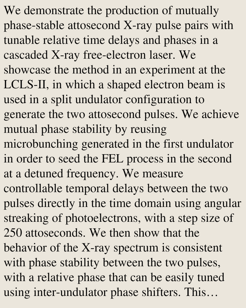 AcceleratorPhy's tweet photo. Mutually phase-stable tunable attosecond soft X-ray attosecond pulses from a free-electron laser

River Robles, David Cesar, Taran Driver, Paris Franz, Veronica Guo, Gabriel Just, Kirk A. Larsen, …
https://t.co/llQSEyPrUR [𝚙𝚑𝚢𝚜𝚒𝚌𝚜.𝚊𝚌𝚌-𝚙𝚑 𝚙𝚑𝚢𝚜𝚒𝚌𝚜.𝚘𝚙𝚝𝚒𝚌𝚜] https://t.co/45M82SkQah
