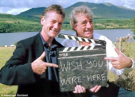 JonTrevithick's tweet photo. Michael Palin and Terry Jones
making a Holy Grail locations documentary in August 2000. https://t.co/XChvAT73WK