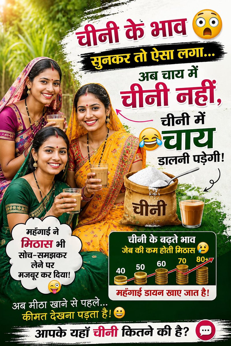 Ramkishor8964's tweet photo. महंगाई डायन खाए जात है... 😢

लाड़ली बहिनें बोलीं— “जिज्जी, अब अपने त्योहार आएं तो शक्कर भी ₹60 पार कर गई, ऐसो काए हो रहो?”

चीनी के बढ़ते भाव ने घर की रसोई का बजट बिगाड़ दिया है। महंगाई ने लोगों को मिठास भी सोच-समझकर लेने पर मजबूर कर दिया है।
#महंगाई #मध्यप्रदेश #त्यौहार #सरकार https://t.co/YJuOC4JK4K