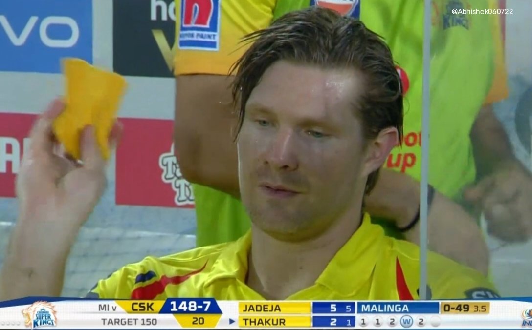Abhishek060722's tweet photo. Shane Watson’s reaction after CSK lost the 2019 IPL final to MI. 💔 https://t.co/x1sTI2Ytb7