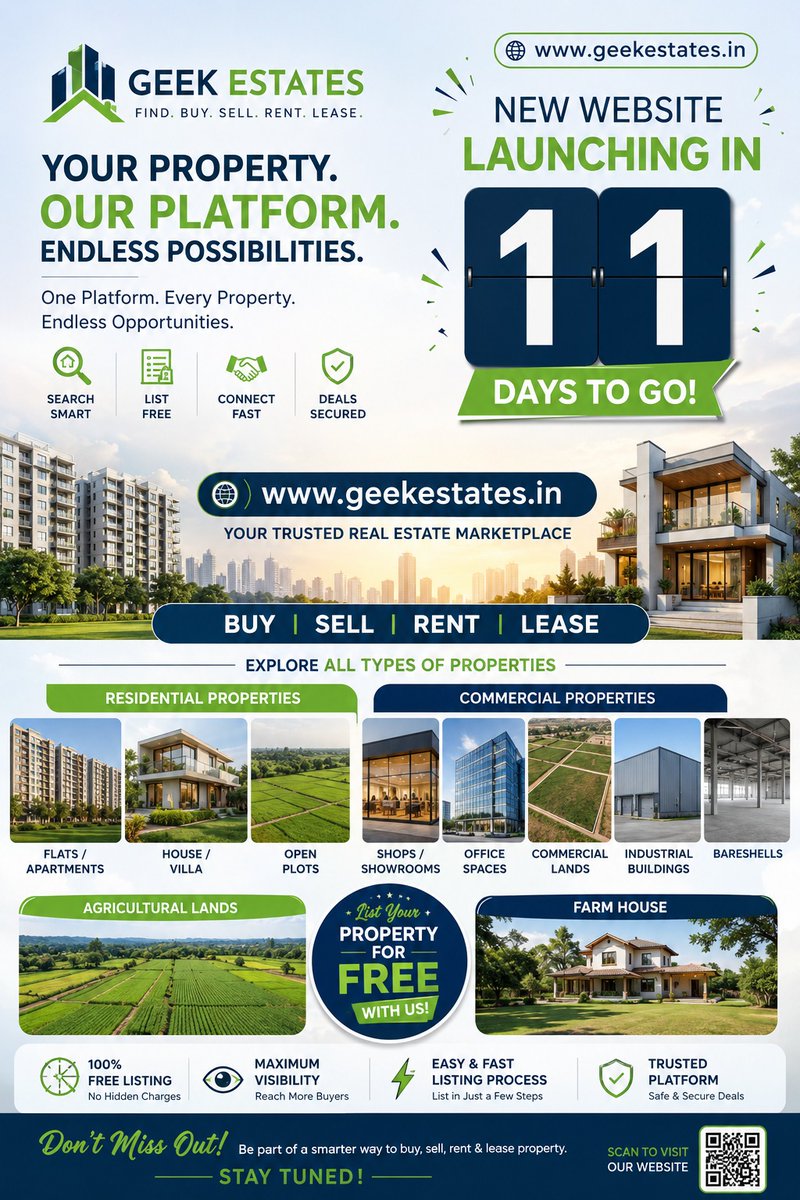 GeekSpaceIN's tweet photo. To empower owners, buyers, and businesses alike, we are proud to introduce https://t.co/MP4nC3JB05—a smart, comprehensive property portal tailored for our local market.#GeekEstates #RealEstateLaunch #PropertyForSale #FreeListing #RentAndLease #BusinessSpaces #HyderabadRealEstate https://t.co/vUPbelqnae