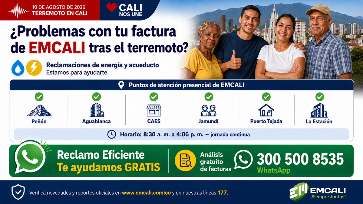 DanielLombanaB's tweet photo. Tras el terremoto, muchas familias tienen dudas sobre sus facturas de energía y acueducto. Desde Reclamo Eficiente, unión de expertos, ofrecemos orientación y diagnóstico gratuito para ayudar a reclamar con claridad. 📲 WhatsApp: 300 500 8535 #CaliSeUne #ServiciosPúblicos #Emcali https://t.co/ASBCQVhVKf