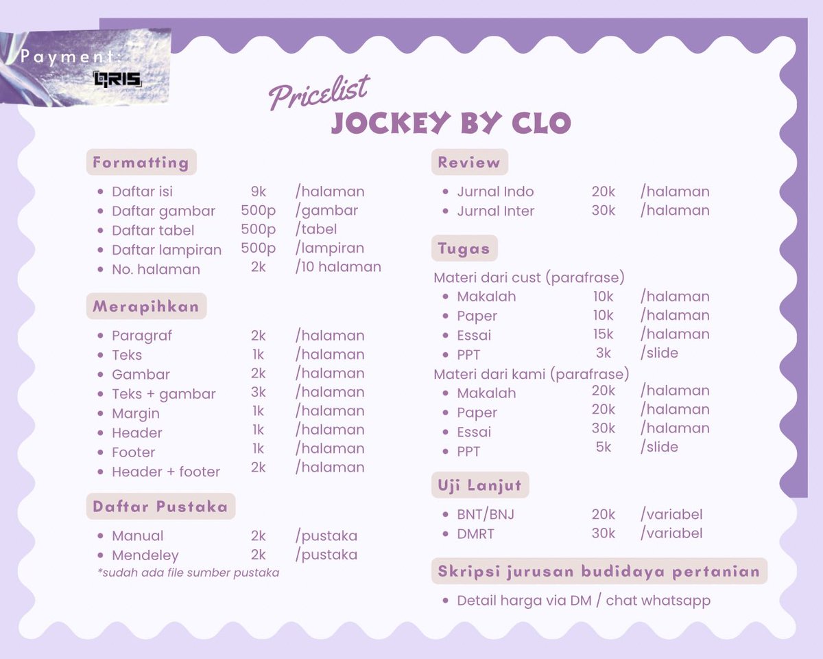 cloberiee's tweet photo. @yourj1e aku bisa ka. itu masuk joki formatting dan editing ya. cek pricelistku dulu yuu 😊 https://t.co/cx90ubao6I