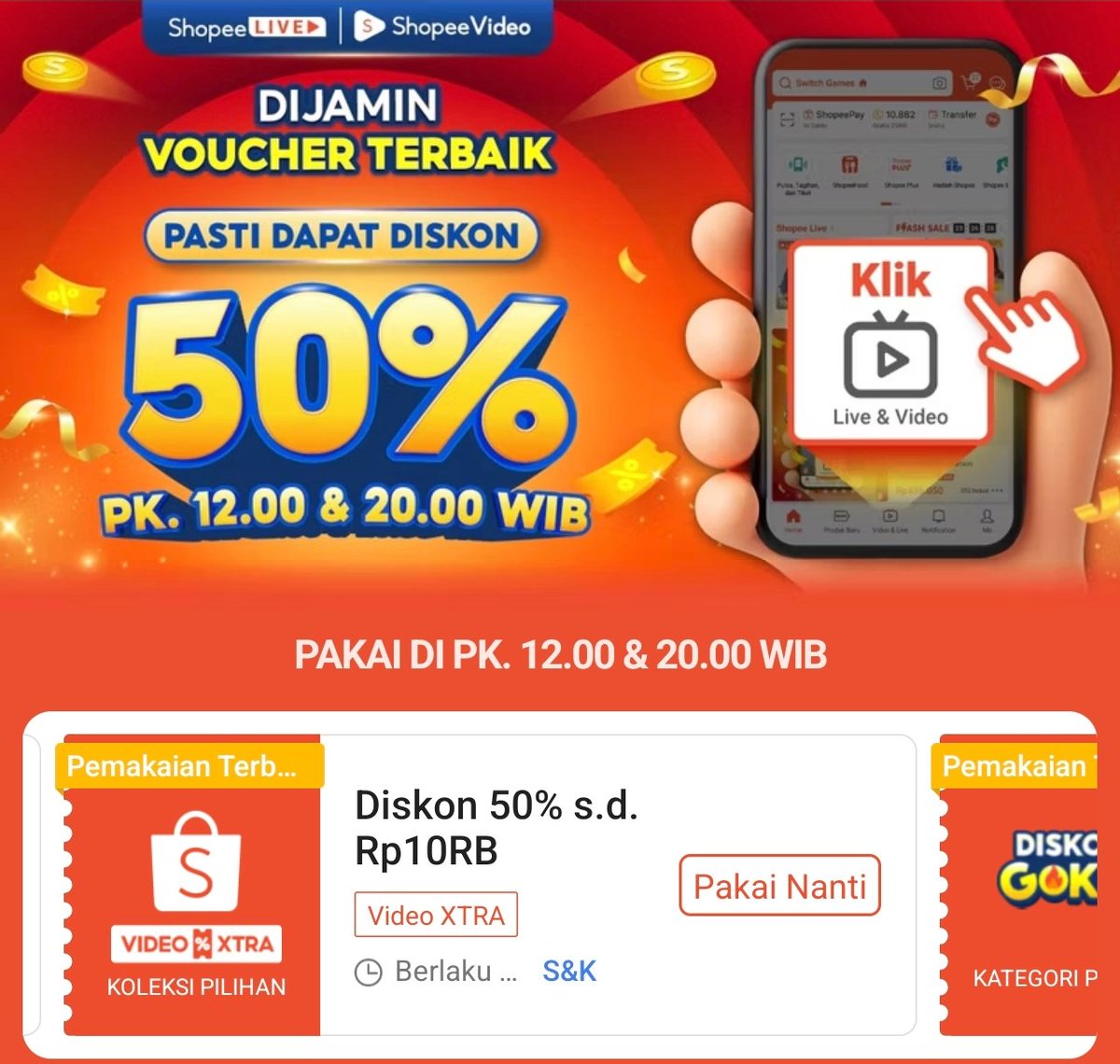 kimmyexp's tweet photo. DISKON 50% 10RB ⏱️JAM 12:00

📍min 20RB
📍 jatah 2x sehari

✅SVID XTRA
📍khusus produk dari Shopee Video xtra
✅LIVE XTRA
📍khusus produk dari live xtra 

udah muncul sini👇🏻
https://t.co/k4YSwEHCne https://t.co/NVc7RP57sv