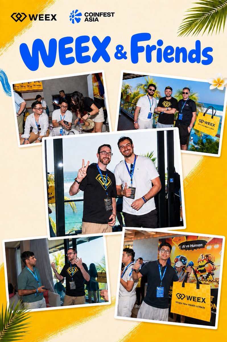 WEEX_Official's tweet photo. Day 1 at Coinfest Asia felt like one big reunion 🌴 
So many brilliant crypto KOLs and founders in the room — great catching up with old friends and making new ones.

Big shoutout to our old friend @TobiasTBV, Co-Founder of @tbvxyz and Web3 Investor, Speaker and Mentor, for stopping by 🤝

WEEX connects the global community through innovation in AI trading, TradFi, and asset security — Coinfest Asia is the latest stop.

Day 2, we're ready 👋
#WEEX #CoinfestAsia #WEEXAI