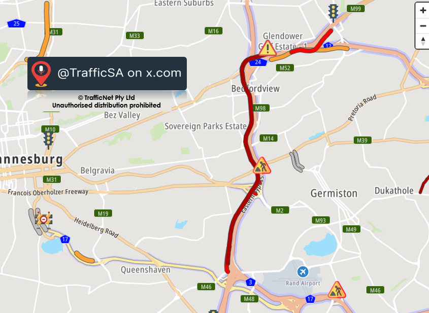 TrafficSA's tweet photo. JHB - N3 North:  HEAVY for Airport bound traffic via Gilloolys Int. https://t.co/7yMOujncvq
