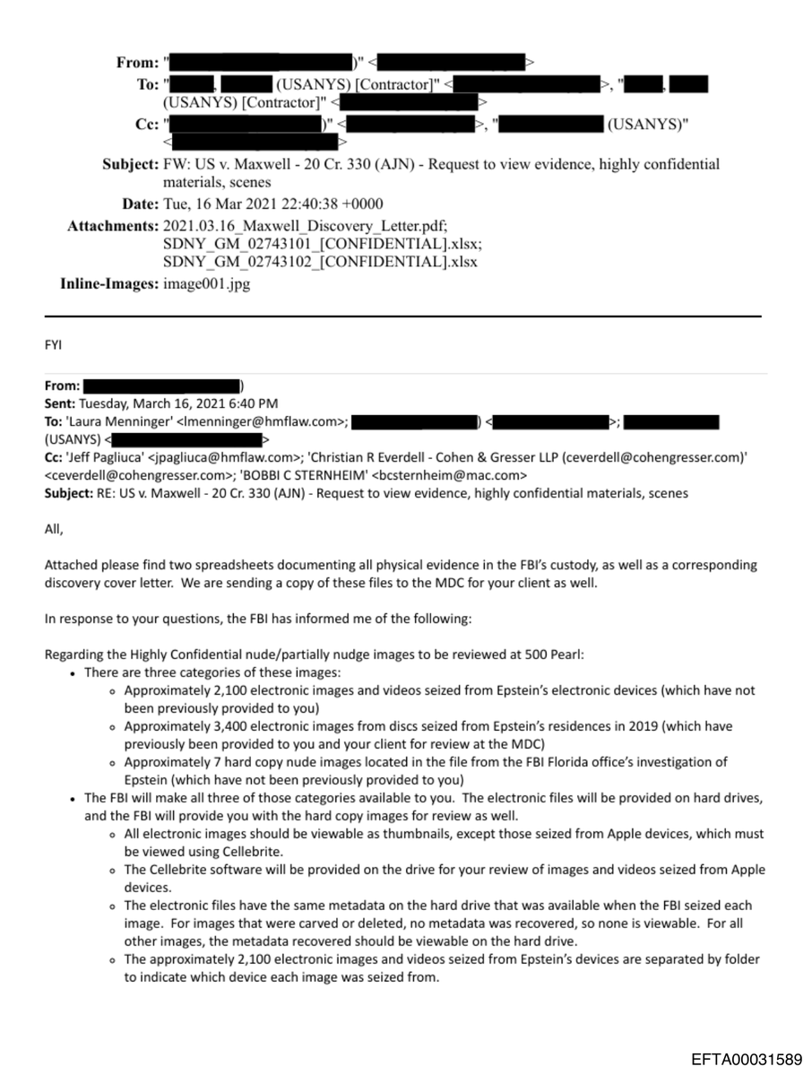 epsteinsearchin's tweet photo. Ghislaine Maxwell's lawyers asked what the FBI was holding. It answered in writing.

About 2,100 images and videos off Jeffrey Epstein's own devices. About 3,400 more from discs taken from his houses. Seven hard copies in the Florida field office.

March 16, 2021. https://t.co/O2kzDsJa1U