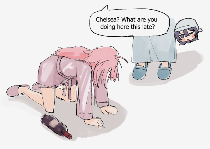 mkn_bkm's tweet photo. From last year when I just wanted to draw Chief wearing the honk shoo mimimi pajamas &amp; then Chelsea ended up being there too #无期迷途 #무기미도 #無期迷途 #PathtoNowhere #PTN https://t.co/MnGMNR2NvU