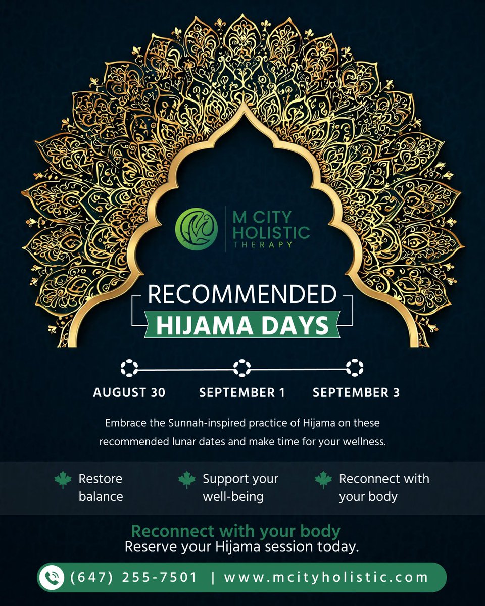 mcityholistic's tweet photo. Reconnect with your body through the Sunnah-inspired practice of Hijama.

Reserve your Hijama session today: (647) 255-7501
 https://t.co/D55LU55XwN
#Hijama #HijamaTherapy #CuppingTherapy #Sunnah #HolisticWellness #NaturalWellness #WellnessJourney #SelfCare #MCityHolistic https://t.co/5D5QuH8fwi