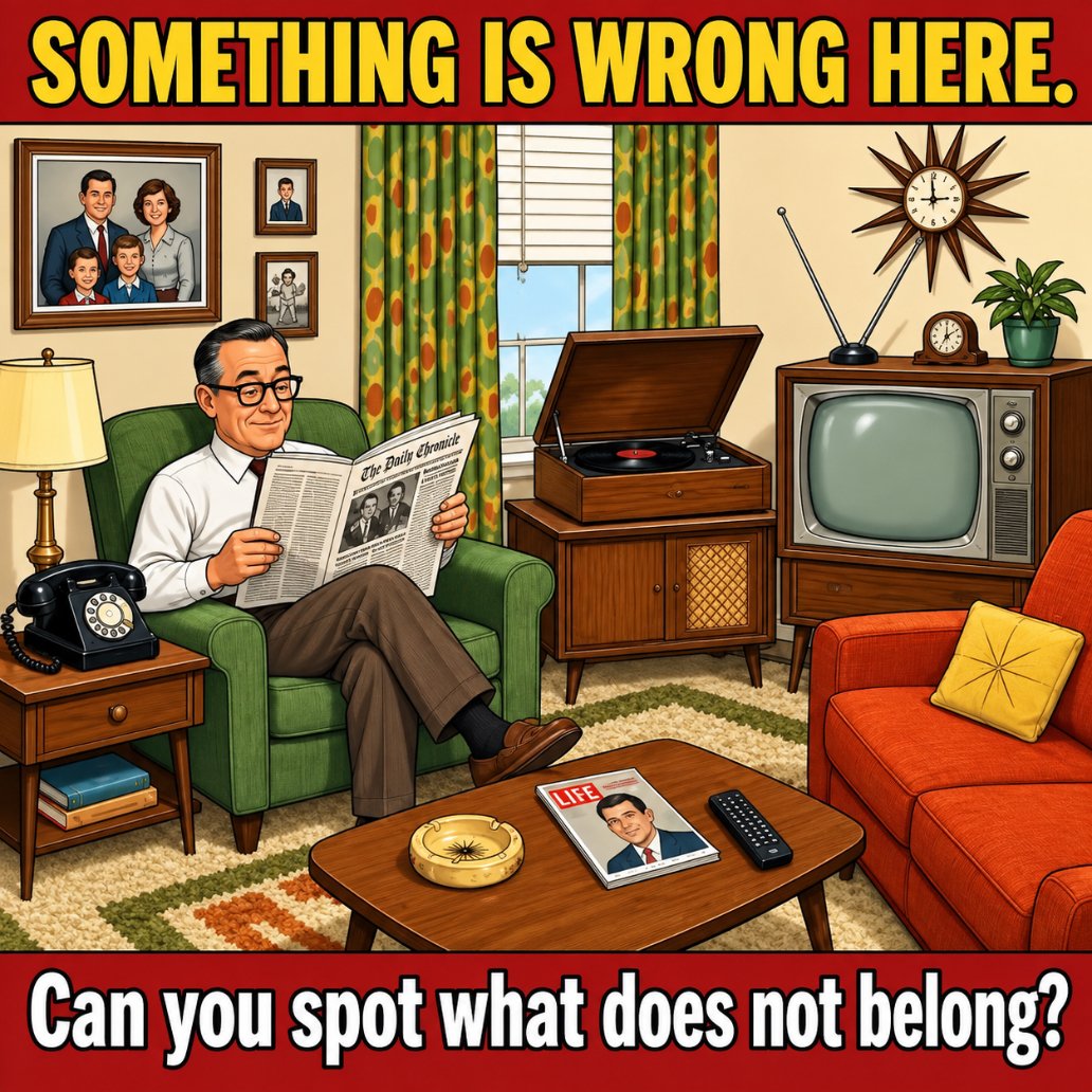 oelma__'s tweet photo. Something is wrong in this 1960s living room. Can you spot it? https://t.co/S2NZbIzKpk