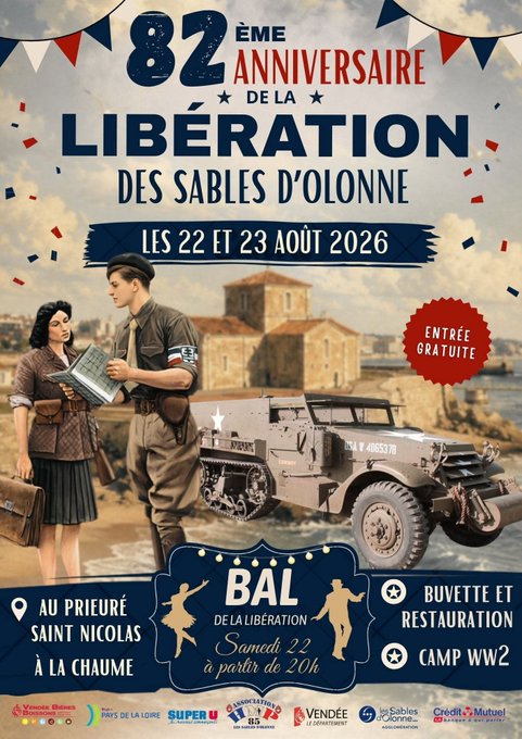 Europe2Vendee's tweet photo. Devoir de mémoire !
Comme chaque été, la @VilleDesSables va commémorer, ce week-end, l'anniversaire de sa libération par les Alliés en 1944.
#Histoire #LSO #Vendée https://t.co/akKbbMX1jJ