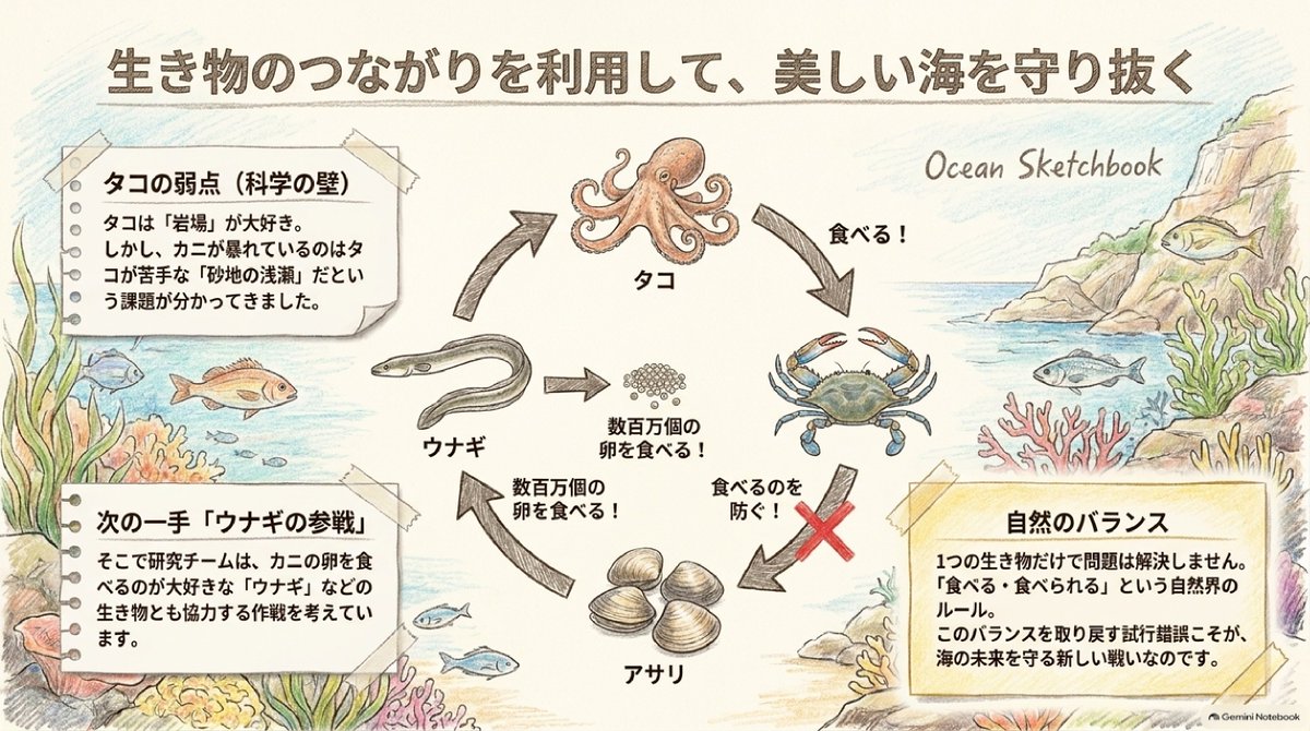 Kenyatama's tweet photo. カニvsタコ。
外来種「アオガニ」によるイタリアでの漁業被害は数百億円規模！
カニの天敵であるタコの赤ちゃん８万匹を人工の隠れ家がある海へ放流し、自然の力を借りて、増えすぎたカニを抑え込む作戦が始まってます。
オオカミの再導入みたいになるかな？
#外来種 #カニ #タコ #生態系 #イタリア https://t.co/Y3in3lavlp