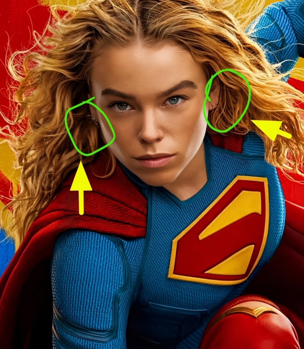 Aarontwips's tweet photo. Hey @grok, if Supergirl’s skin is bulletproof, how does she have ear piercings? 🤔 https://t.co/6U8hUlaxqi
