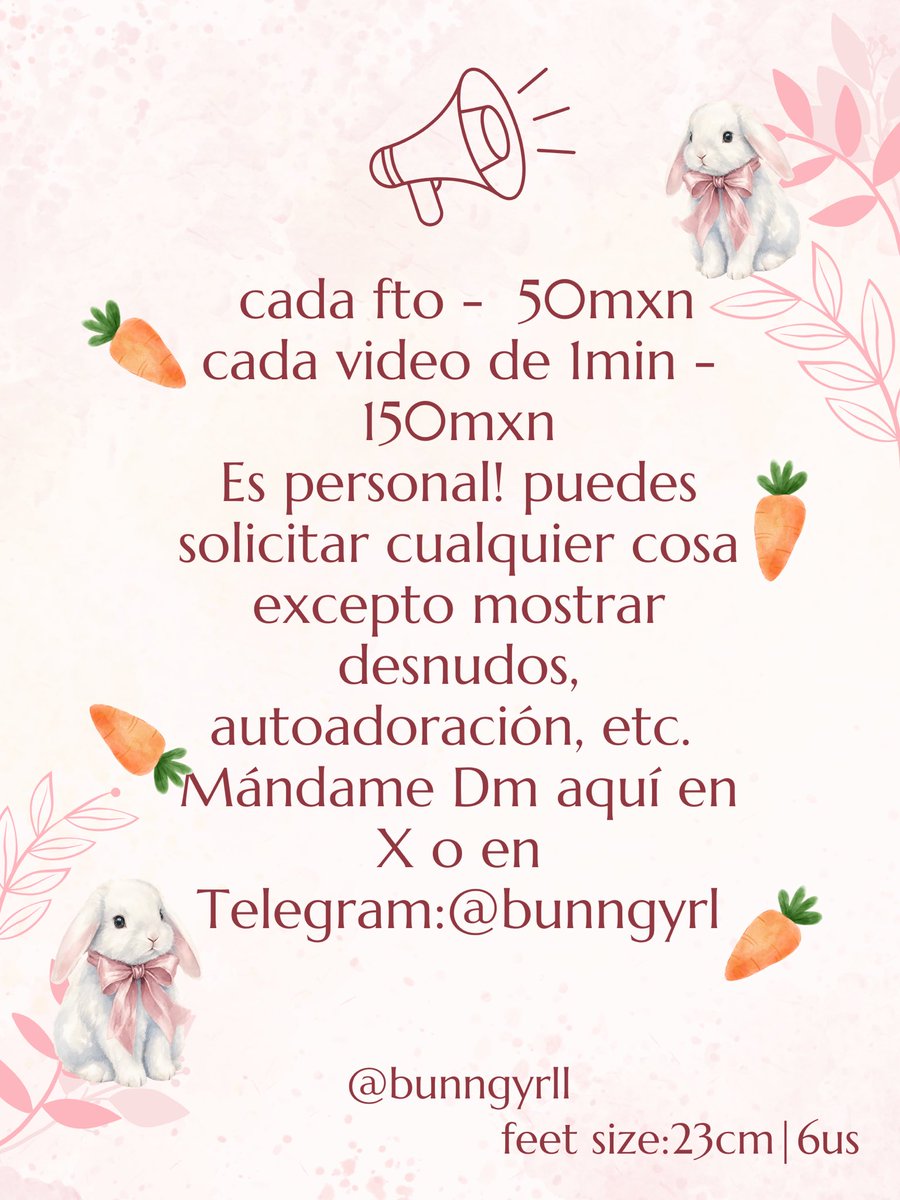 bunngyrll's tweet photo. hola! estoy feliz con hacerte una foto o video personalizado 🐰💕! Más info ⬇️
Tienes dudas? mándame dm🐰! https://t.co/IxH5XeLIcV