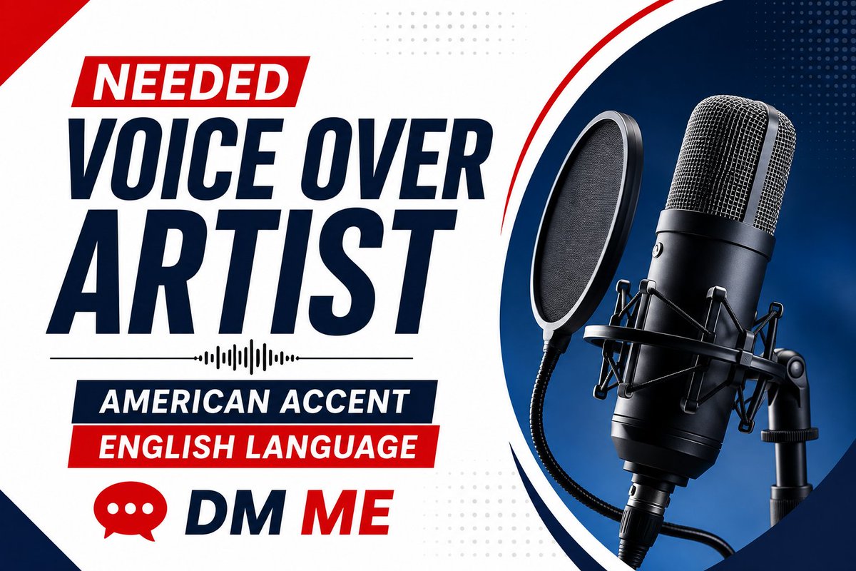 yy_Yogesh1's tweet photo. 🎙️ HIRING: ENGLISH VOICE-OVER ARTIST

I’m looking for a professional English voice-over artist with an authentic American accent for business & documentary-style videos.

❌ No AI-generated voices. I’m specifically looking for a real human voice-over artist.

🎧 Reference style: https://t.co/P1z8l85Jct

If interested, please DM me or email me at:
📩 manasaryancreator@gmail.com

Please include your portfolio/sample work and let me know your rate for a 1,000-word script.

Looking forward to hearing from you!

#VoiceOverArtist #VoiceActor #VoiceOver #VoiceActing #AmericanEnglish #AmericanAccent #USVoiceActor #EnglishVoiceOver #EnglishVoiceActor #VoiceTalent #VoiceTalentWanted #VoiceOverJobs #VoiceActingJobs #VoiceOverWork #Narrator #VoiceNarrator #DocumentaryNarrator #DocumentaryVoiceOver #CommercialVoiceOver #ProfessionalVoiceActor #VoiceOverCasting #CastingCall #VoiceOverCastingCall #USJobs #USAJobs #RemoteVoiceOver #RemoteVoiceActor #FreelanceVoiceActor #FreelanceVoiceOver #CreativeJobs #MediaJobs #AudioProduction #VoiceRecording #VoiceArtist #VoiceOverTalent