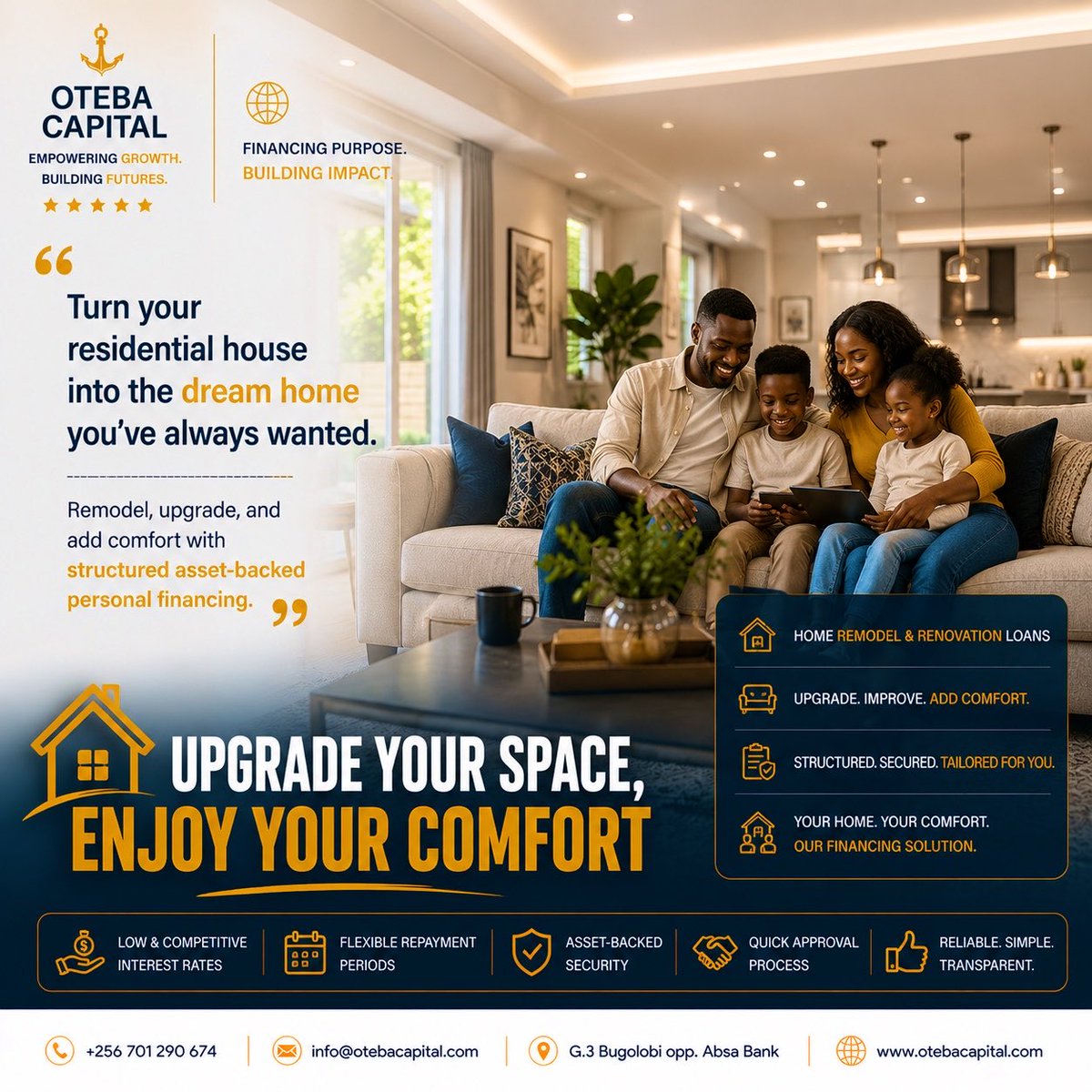OtebaCapital's tweet photo. Upgrade your space, Enjoy Comfort!  Remodel, upgrade &amp; add comfort with a structured asset- financing loan! #otebacapital #yourfinancialanchor #gotosolution

Tap the link to get started!

https://t.co/yklZGQYnAZ https://t.co/pZ8BqQF3AG
