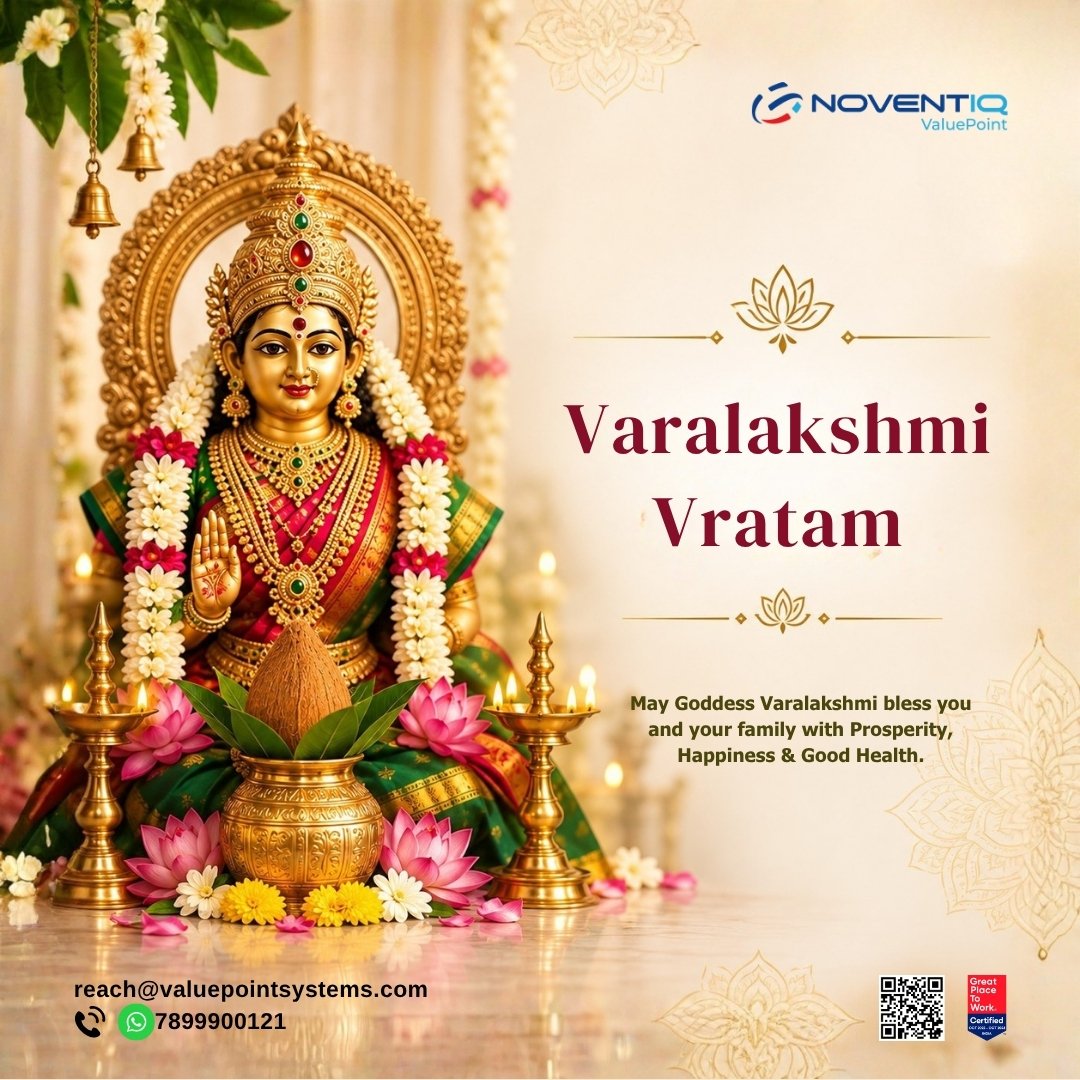 valuepointsys's tweet photo. Celebrating the auspicious occasion of Varalakshmi Vratam, a festival that symbolizes devotion, abundance, and the blessings of Goddess Lakshmi. 🌸

Warm wishes from @valuepointsys .🙏✨

#NoventiqValuePoint #VaralakshmiVratam #VaralakshmiVratam2026 https://t.co/VGqJTO02fW