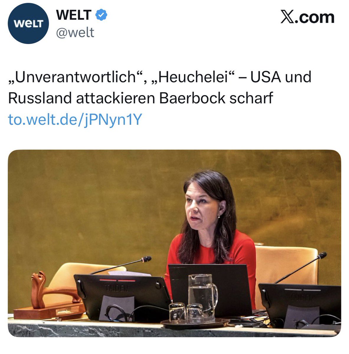 DirtyHarry_tv's tweet photo. Kein Verständnis für feministische Außenpolitik?

Russland und die USA werfen Annalena Baerbock vor, sich als Präsidentin der UN-Generalversammlung bei der Auswahl des nächsten UN-Generalsekretärs in Kompetenzen des Sicherheitsrats eingemischt zu haben. https://t.co/rHUGkAOYar