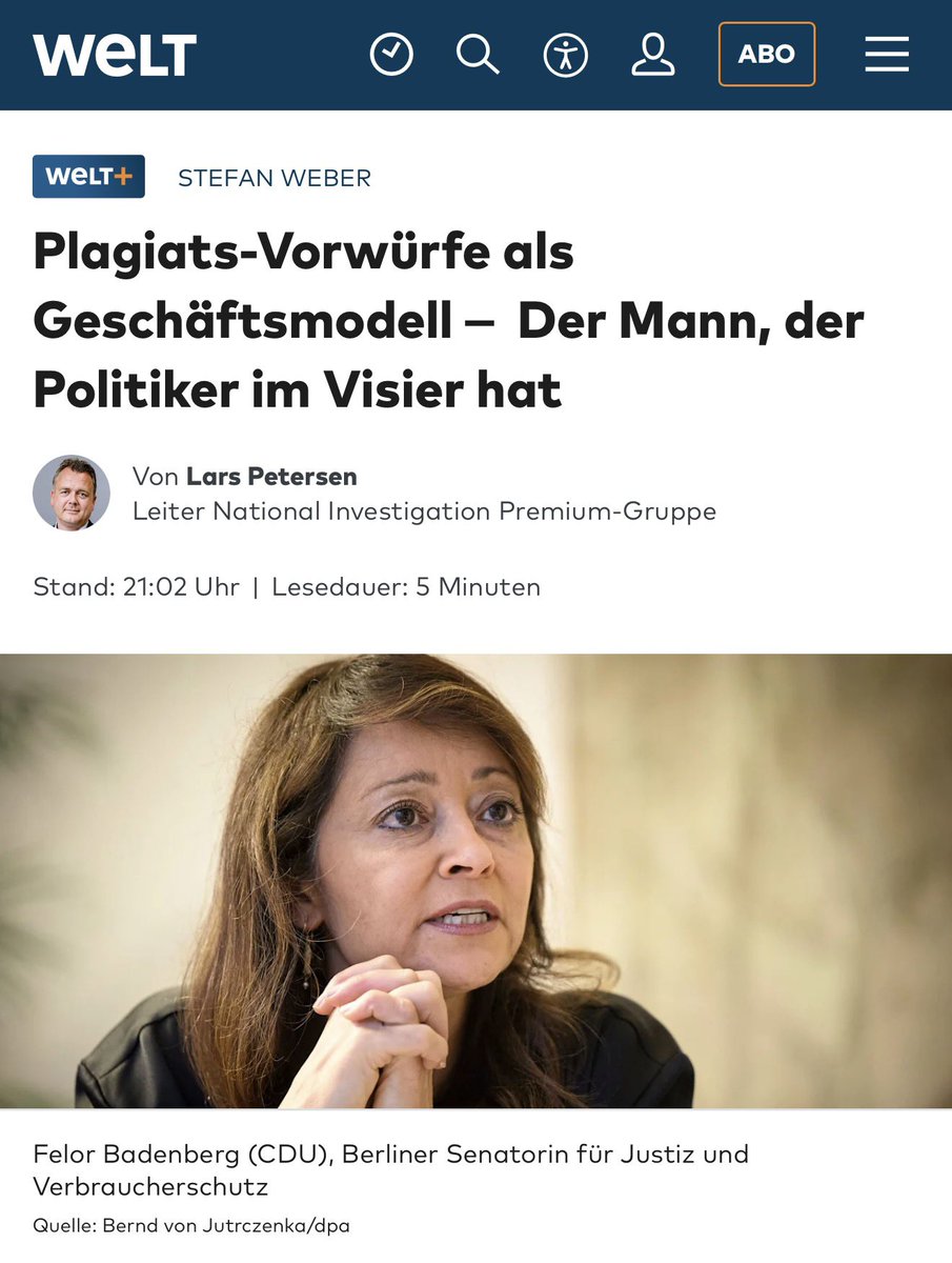 Georg_Pazderski's tweet photo. Plagiatsjäger - ein Geschäftsmodell!

Der „böse“ Stefan Weber entlarvt all die Betrüger, die sich in höchste politische oder herausragende Positionen hochgelogen haben.

ICH FINDE DAS GUT - möge er noch viele dieser Betrüger entlarven. https://t.co/KOy9vrycIl