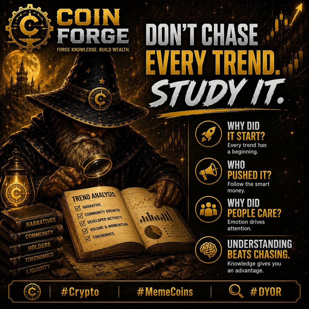 Coinforgee's tweet photo. Don't chase every trend.
Study it.
Why did it start?
Who pushed it?
Why did people care?
Understanding beats chasing.
#Crypto #MemeCoins #DYOR https://t.co/EPvRfmkr2P