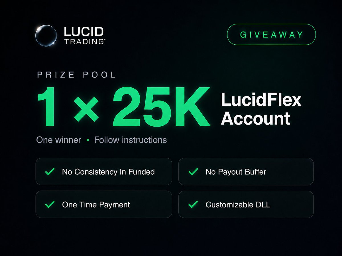 ThisWayY4shh's tweet photo. 🎉 LUCID TRADING GIVEAWAY 🎉

We’re giving away 1 × $25K LucidFlex Accounts! 🚀

How to enter:

✅ Follow @TradingLucid, @MetaListTrade, @PropFirmSea, @ThisWayY4shh

🔁 Quote this post

👥 Tag your 4 friends 

💬 Comment your favourite thing about Lucid Trading

👥 Make sure you’re following the required accounts

🏆 1 Winners
💰 1 × $25K LucidFlex Accounts
Good luck everyone! 🍀
