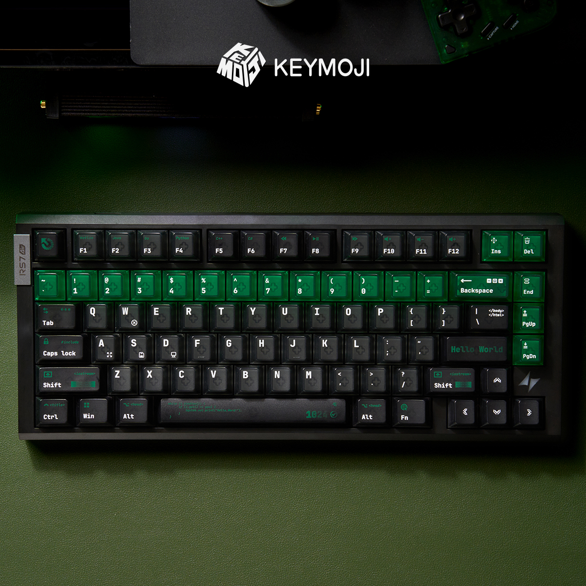 KEYMOJISTUDIO's tweet photo. 🔥NEW DROP: Hello World
Matrix black-green, frosted transparent tops, PC material, Cherry profile, crisp legends, 149 keys + Mac extras.
🎁GIVEAWAY
To enter:
1. Follow @keymojistudio and @theboredkai
2. Like &amp; RT this post. 
1 winner drawn on 8/27!

🔗:https://t.co/JrLJc31Lxl https://t.co/QCzc6ZiSSA