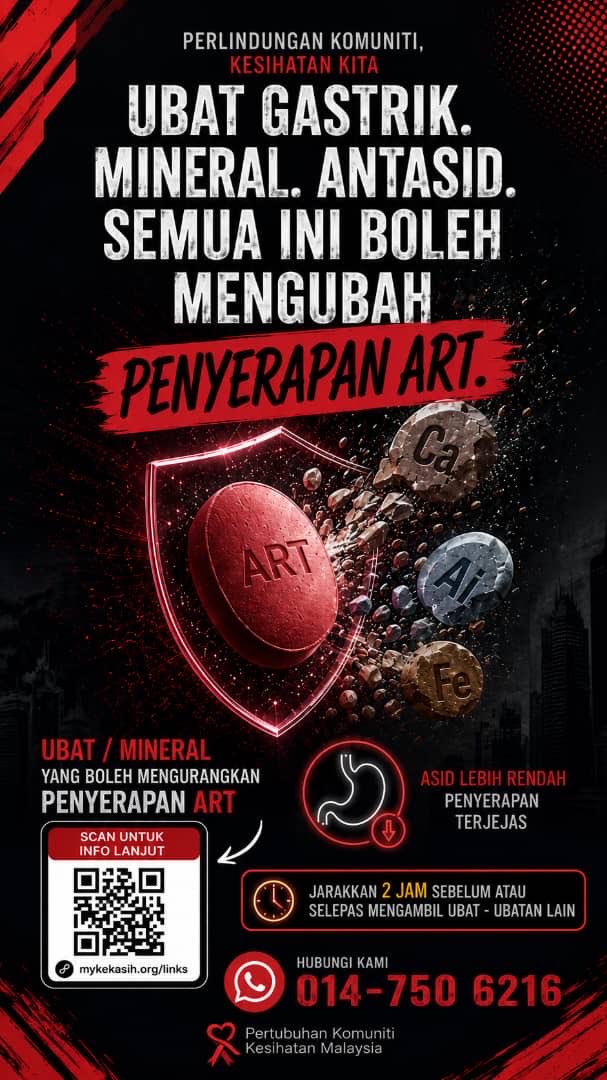 MyKekasih_ngo's tweet photo. 💊 Jangan Biar Ubat Ganggu ART!
Tahukah anda, ubat gastrik, antasid dan mineral tertentu seperti kalsium, magnesium, aluminium dan zat besi boleh mengurangkan penyerapan sesetengah ubat HIV (ART).
#MyKekasih #HIV #ART #UbatHIV #Antasid #HIVAwareness #StopStigma https://t.co/ZgIcTgruWH