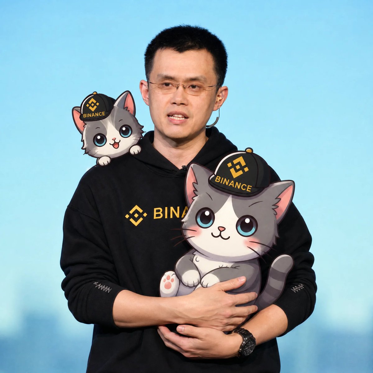 binacecatBSC_'s tweet photo. CZ and the crew. 

#BinanceCat is part of the team. https://t.co/J2fVo0xl1U